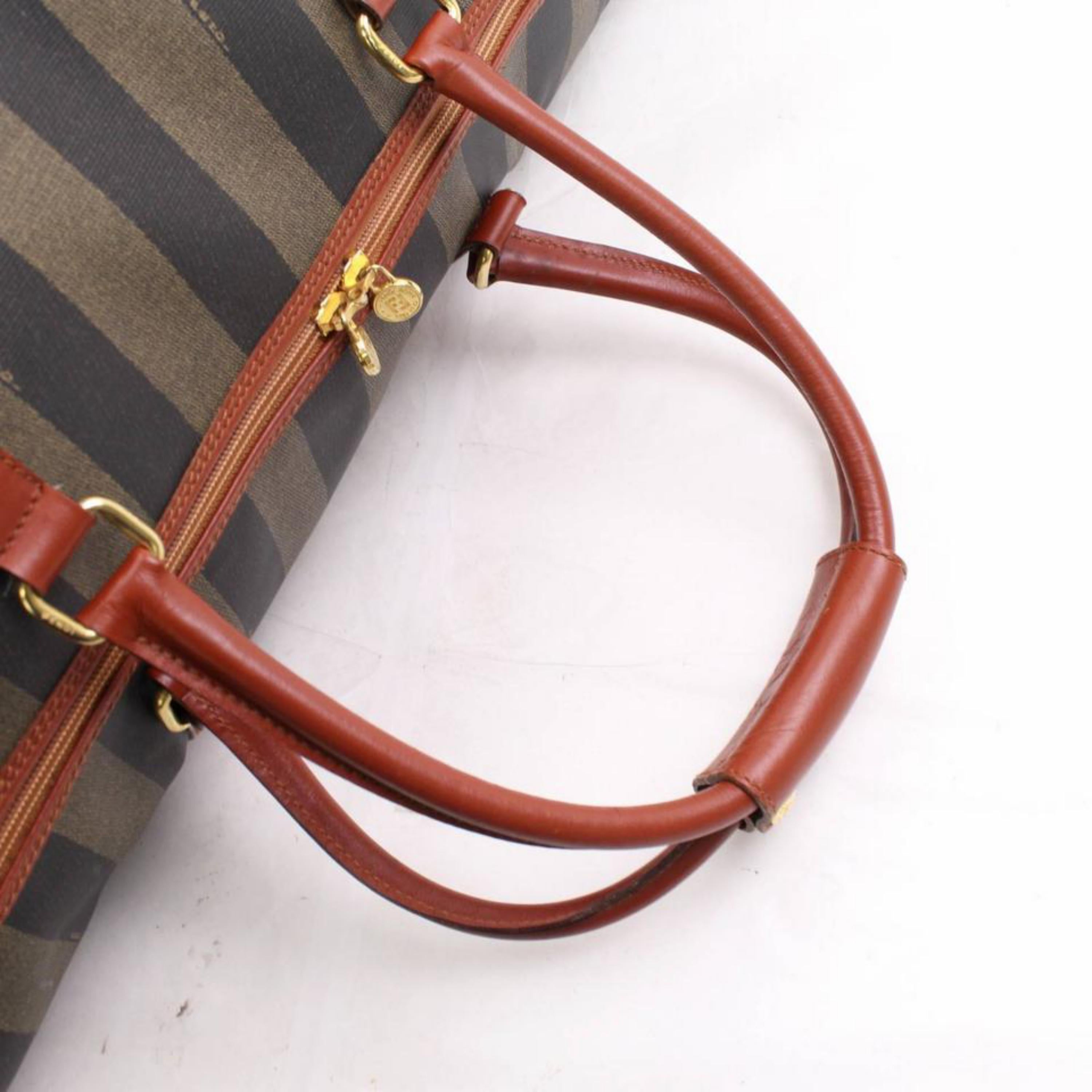 Fendi Pequin Stripe 2way Duffle Boston 867743 Brown Leather Weekend ...