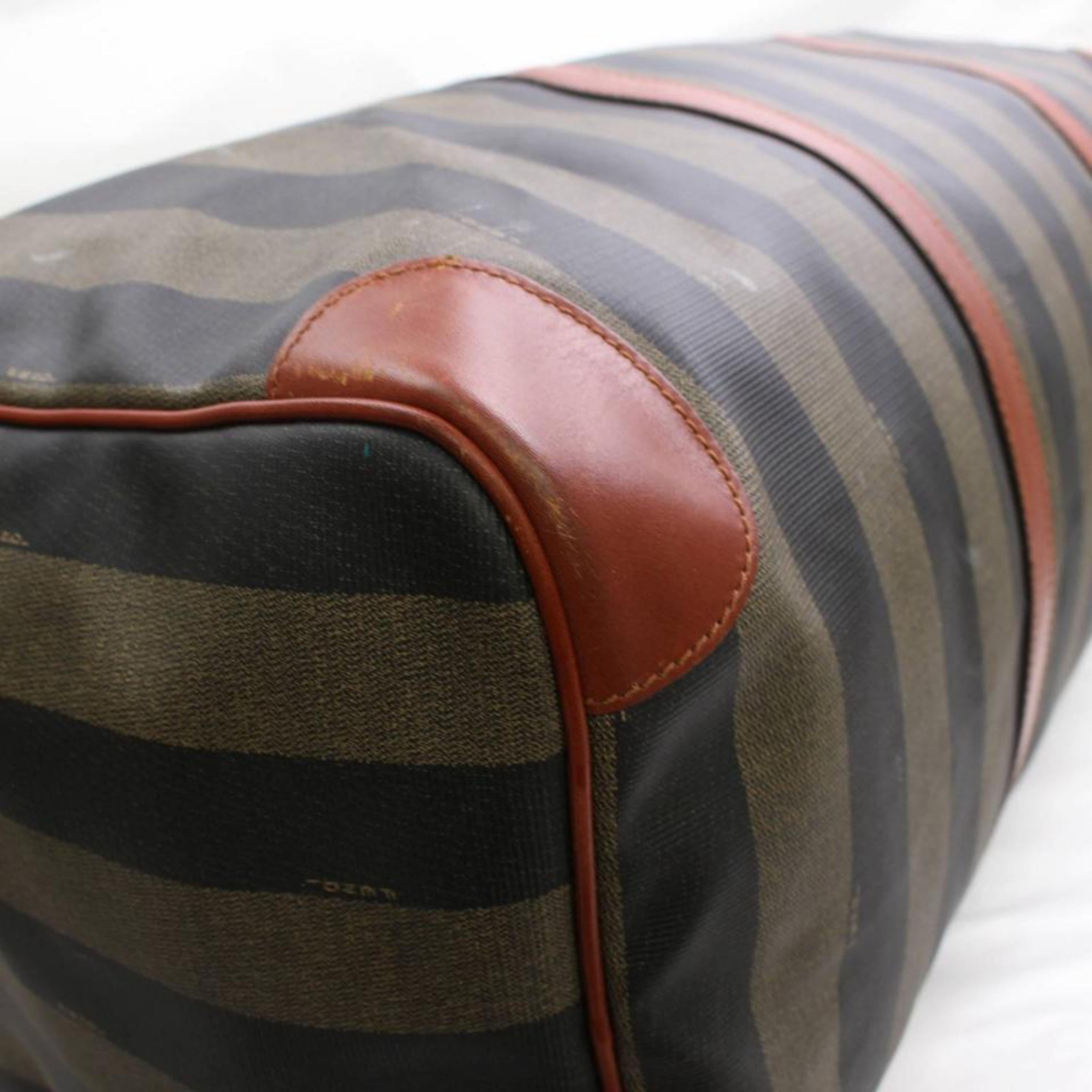 Fendi Pequin Stripe 2way Duffle Boston 867743 Brown Leather Weekend ...