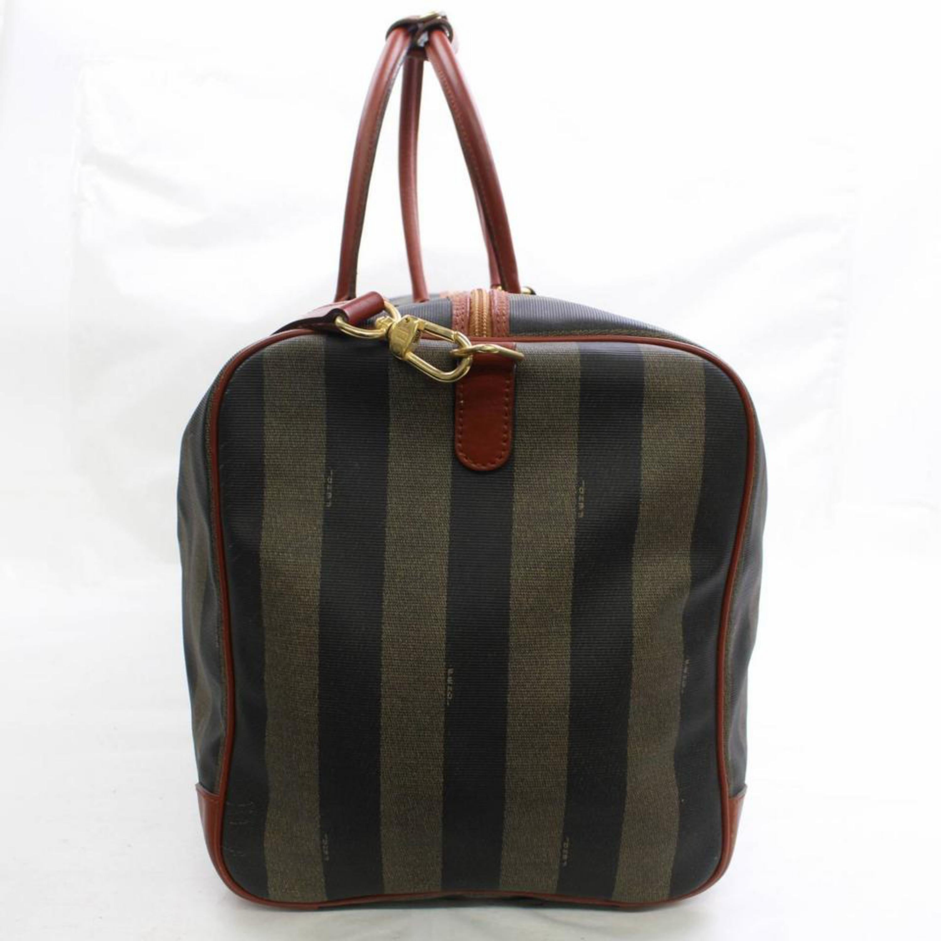 Fendi Pequin Stripe 2way Duffle Boston 867743 Brown Leather Weekend ...
