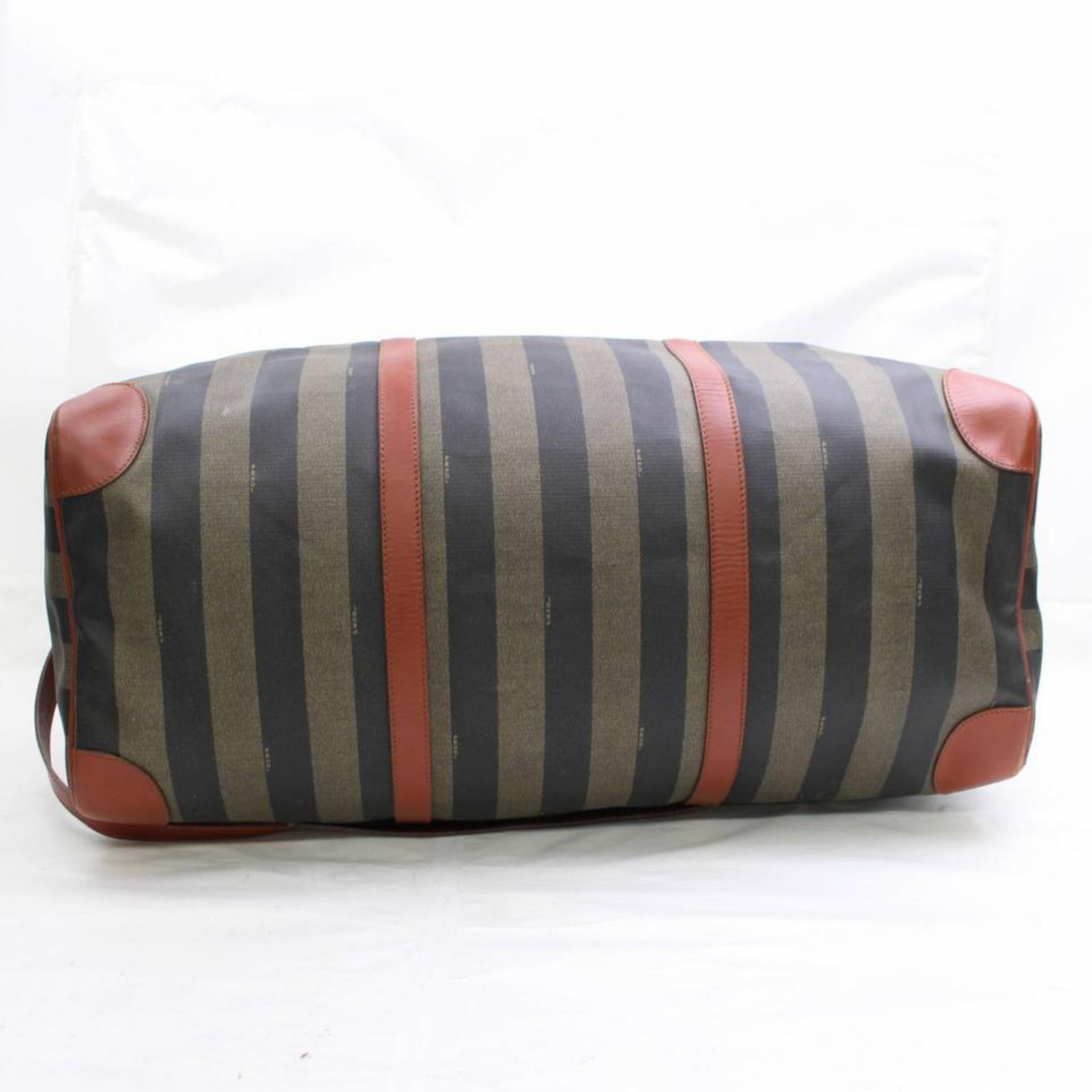 Fendi Pequin Stripe 2way Duffle Boston 867743 Brown Leather Weekend ...