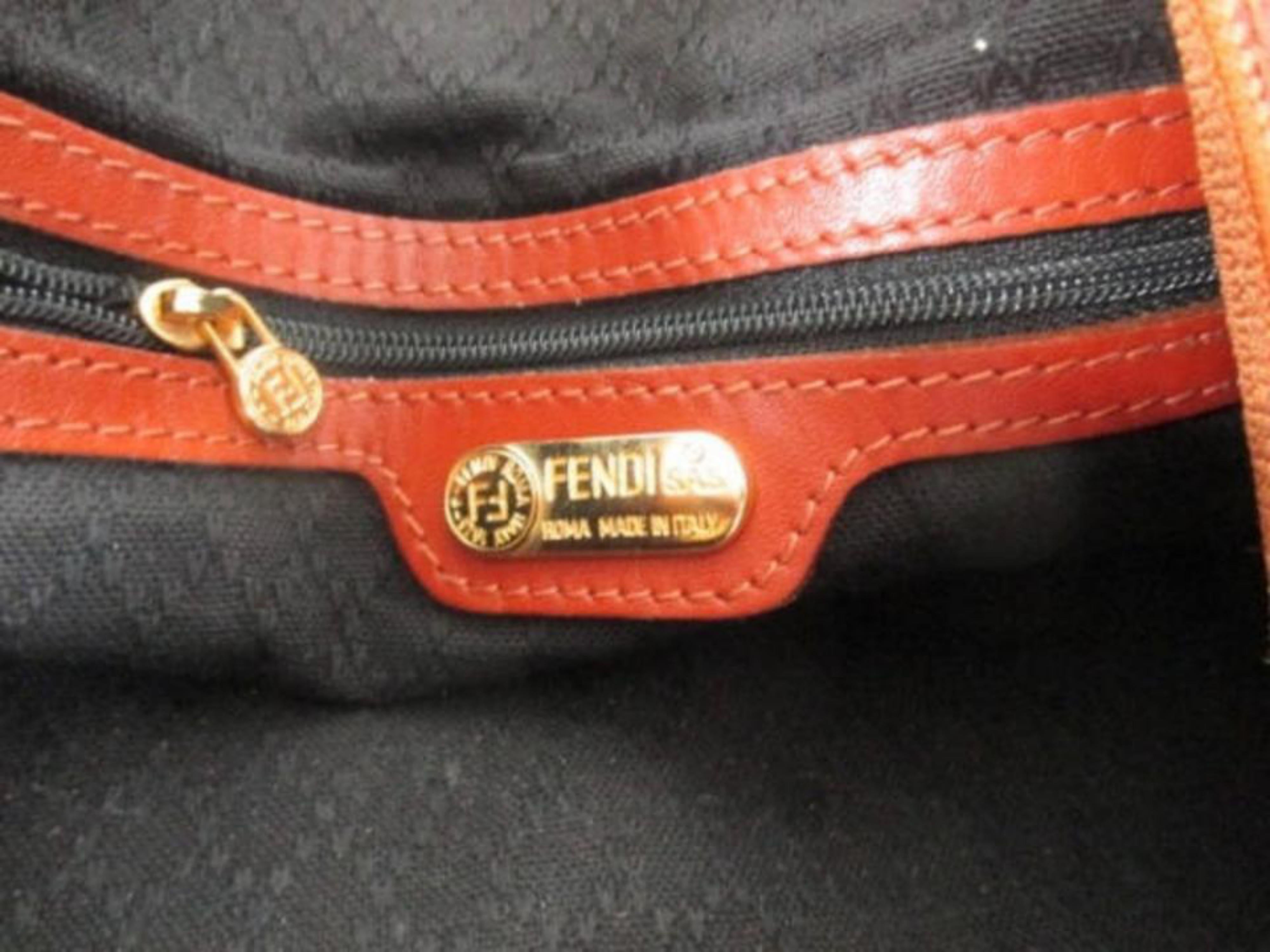Gray Fendi Pequin Stripe Boston Duffle 228051 Tobacco Coated Canvas X Leather Weekend For Sale