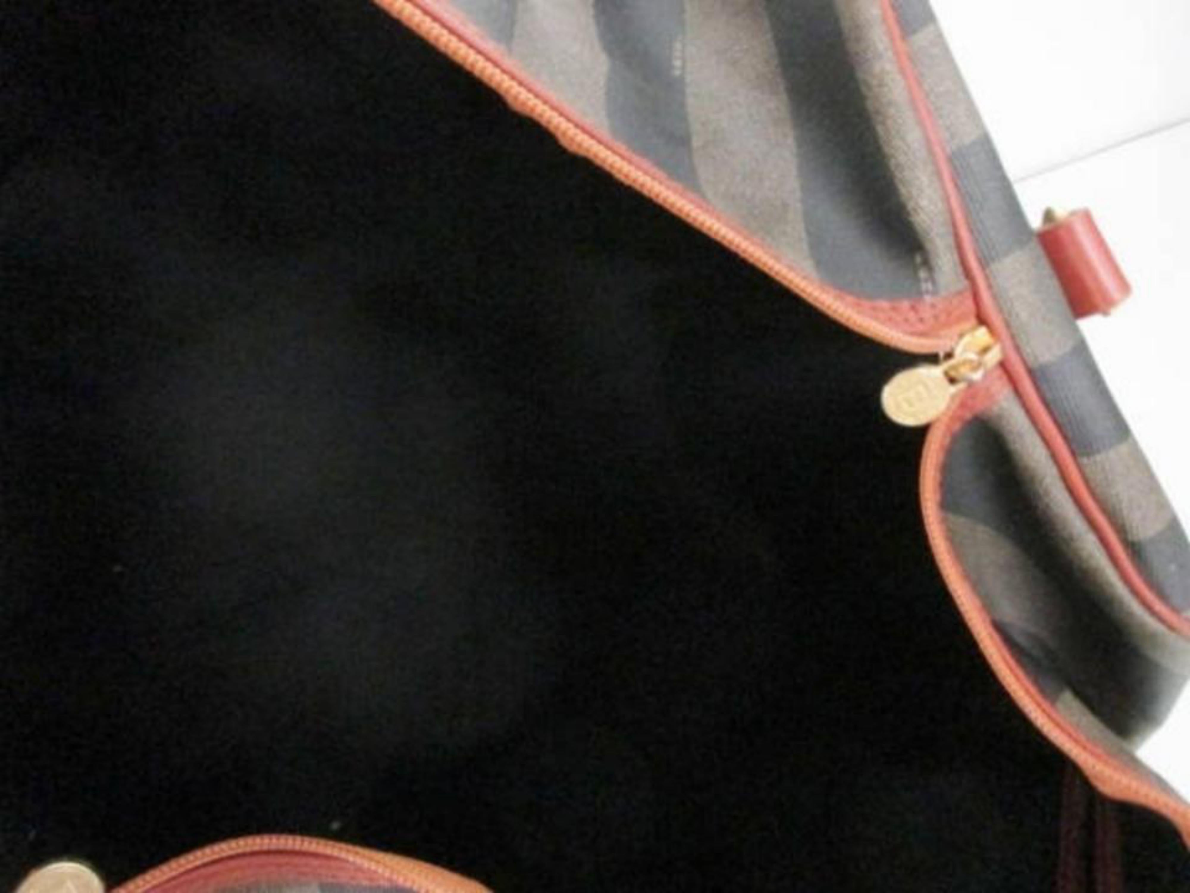 Fendi Pequin Stripe Boston Duffle 228051 Tobacco Coated Canvas X Leather Weekend In Fair Condition For Sale In Forest Hills, NY
