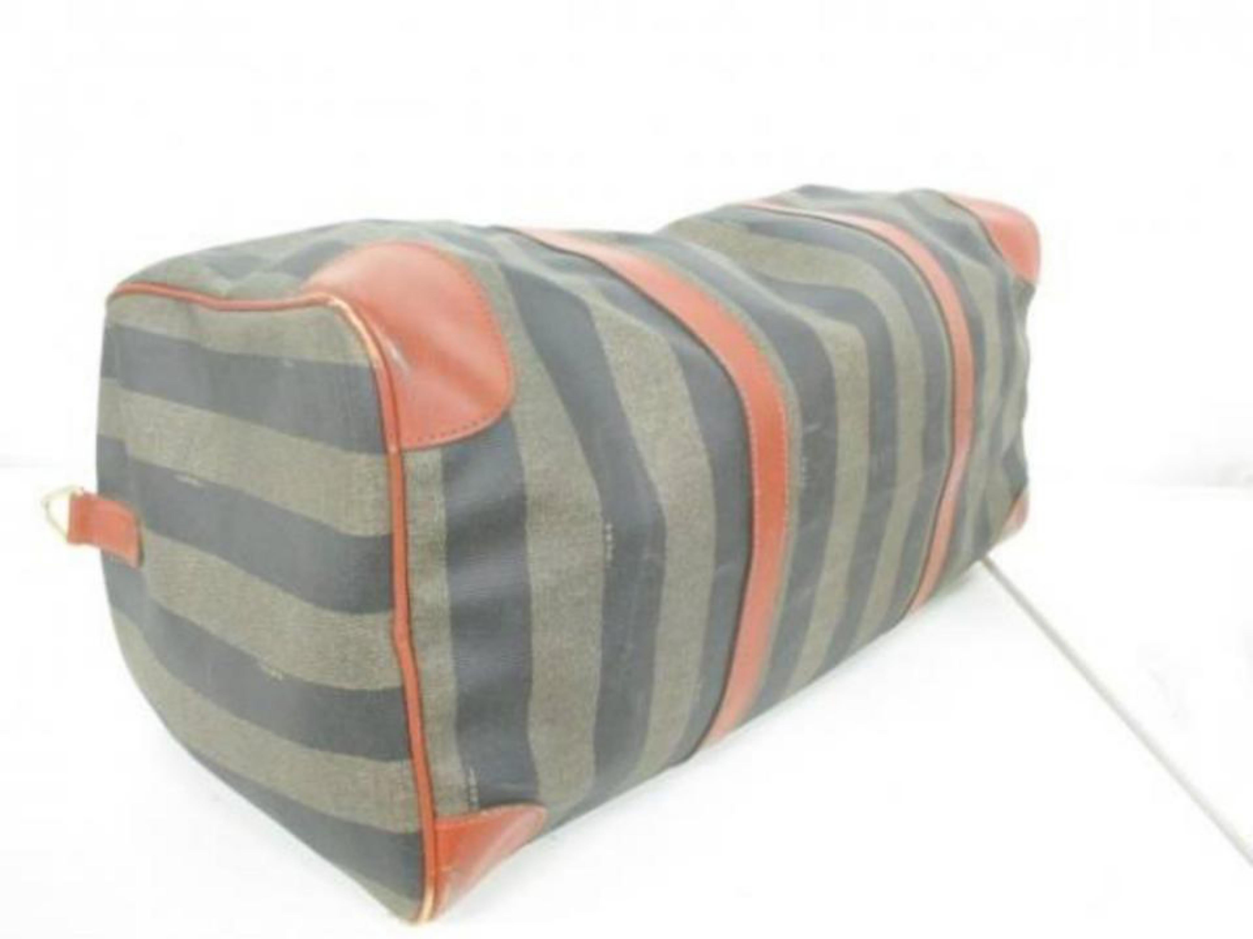 Fendi Pequin Stripe Boston Duffle 228051 Tobacco Coated Canvas X Leather Weekend For Sale 3