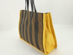 Fendi  Pequin Stripe Tote with Pouch 869712 Brown Canvas Shoulder Bag