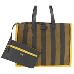 Vintage Fendi  Pequin Stripe Tote with Pouch 869712 Brown Canvas Shoulder Bag