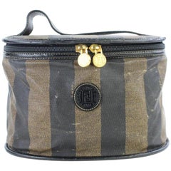 Fendi Pequin Stripe Vanity Case 16fj929 Brown Polyurethane Wristlet