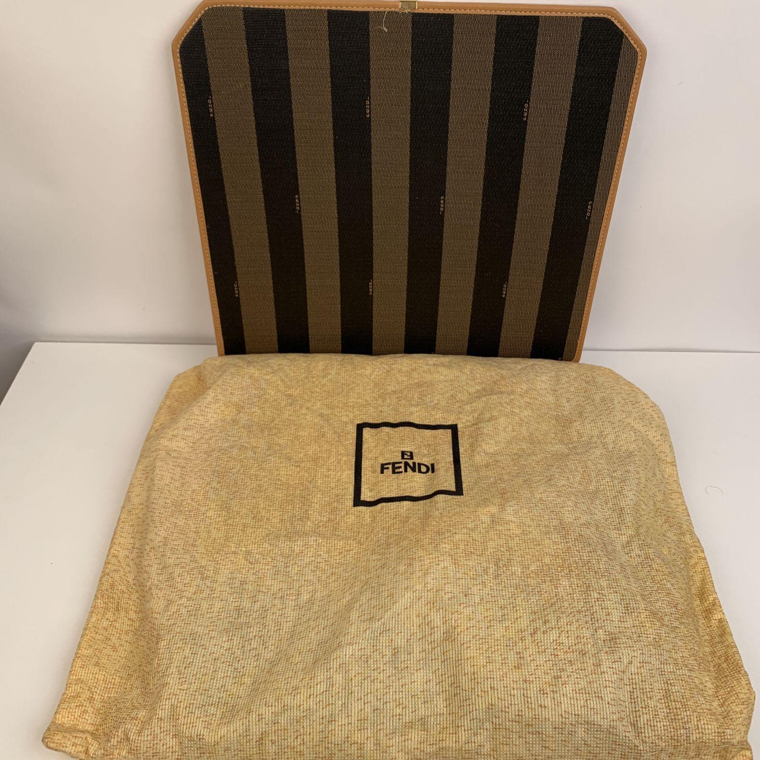 Brown Fendi Pequin Striped Canvas Set of 6 Placemats and Coasters
