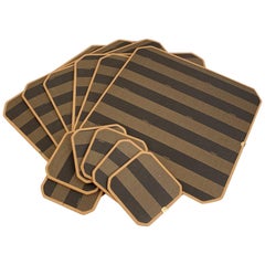 Vintage Fendi Pequin Striped Canvas Set of 6 Placemats and Coasters