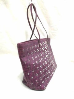 Fendi Perforated Laser Cut Out Tote 228077 Purple Coated Canvas Shoulder Bag