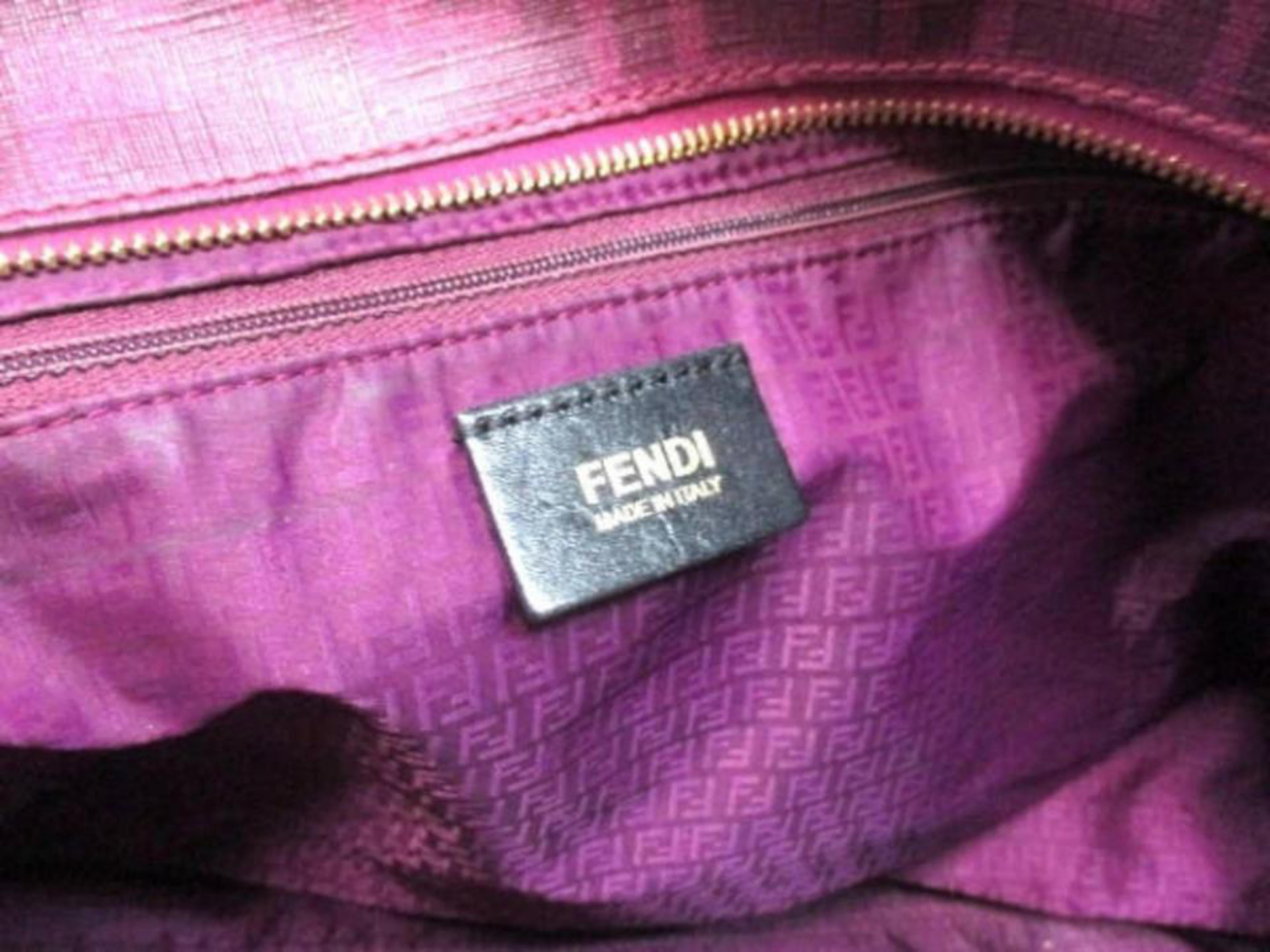 Black Fendi Perforated Laser Cut Out Tote 228077 Purple Coated Canvas Shoulder Bag For Sale