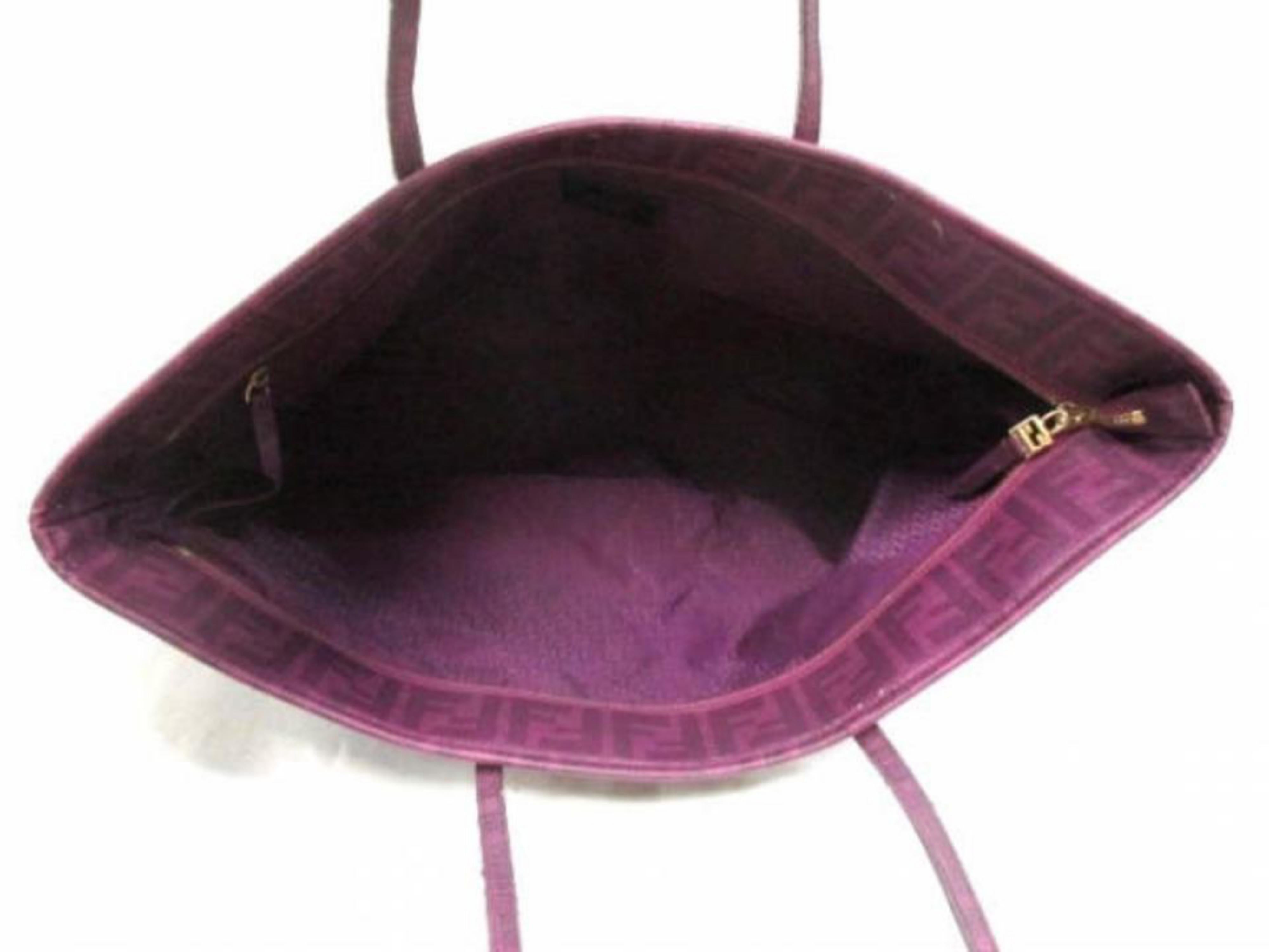 Fendi Perforated Laser Cut Out Tote 228077 Purple Coated Canvas Shoulder Bag In Good Condition For Sale In Forest Hills, NY