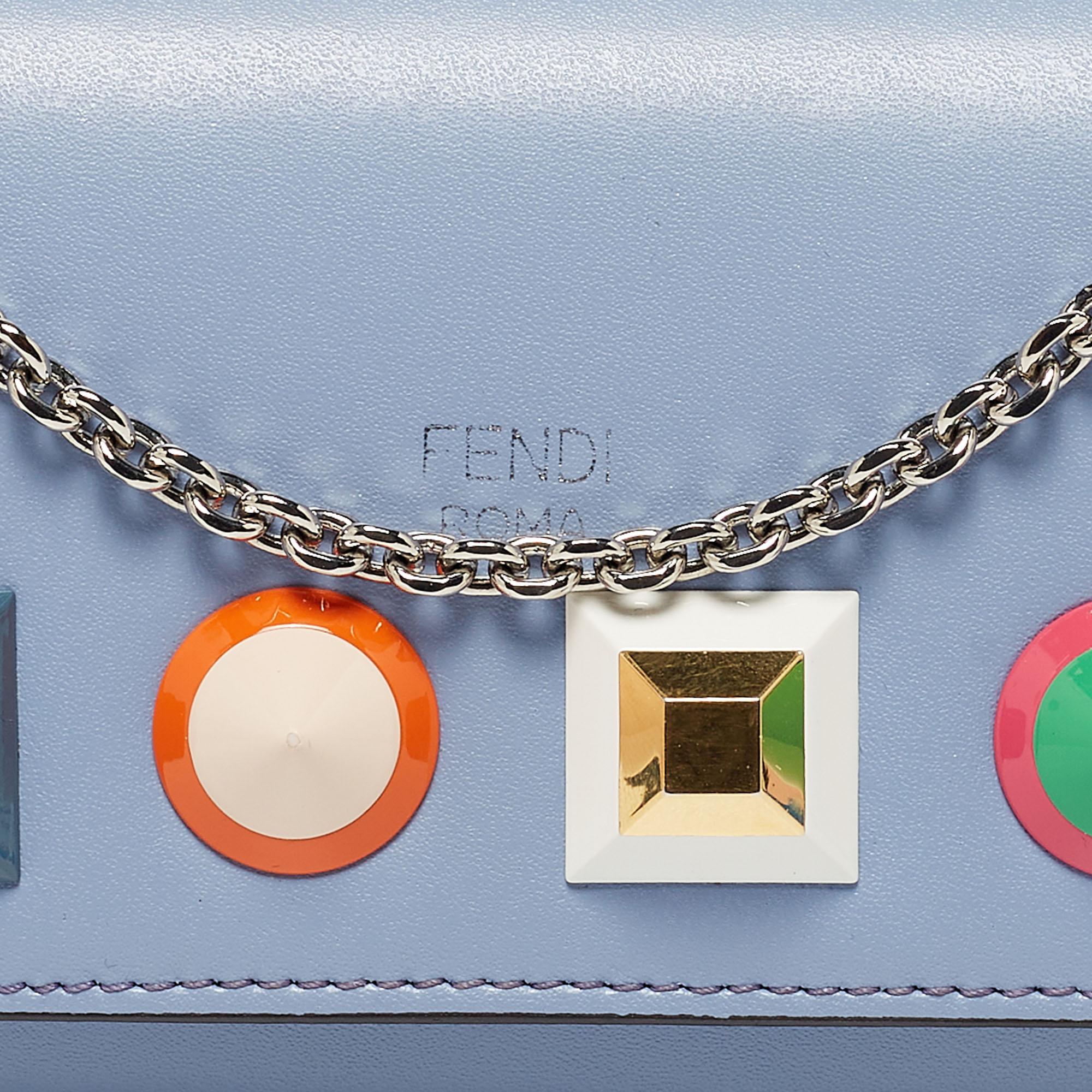 Fendi Periwinkle Leather Rainbow Studded Flap Wallet on Chain 2