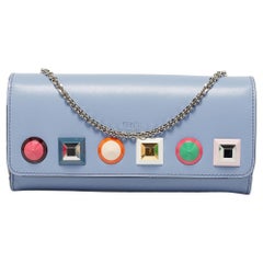 Fendi Periwinkle Leather Rainbow Studded Flap Wallet on Chain