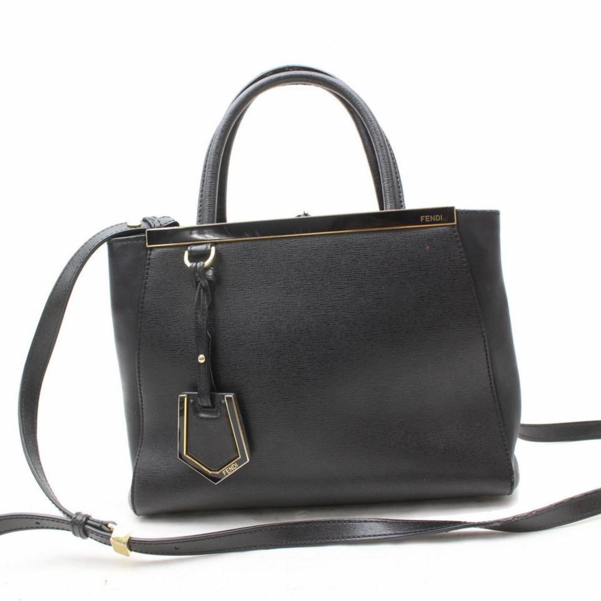 Fendi Petite 2jours 2way Tote 869621 Black Leather Shoulder Bag For Sale 3
