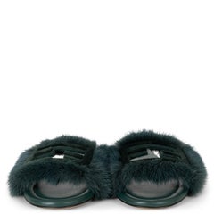 FENDI petrol green BAGUETTE MINK FUR SLIDE Sandals Shoes 39