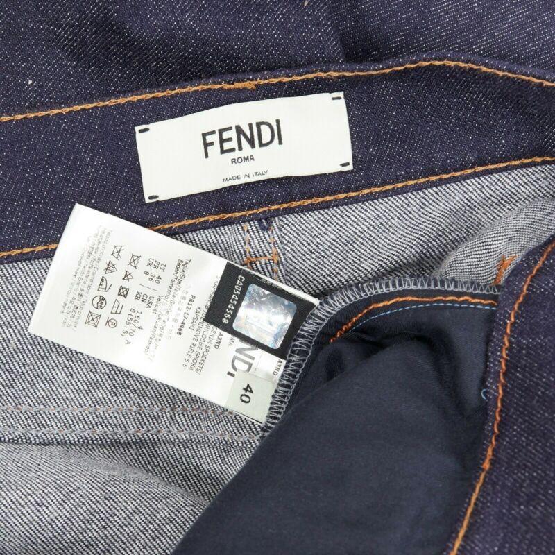 FENDI PF18 indigo blue crisp denim straight jeans 3/4 heart embroidery IT40 S For Sale 5
