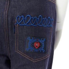 FENDI PF18 jeans dritti in denim blu indaco 3/4 ricami a cuore IT40 S