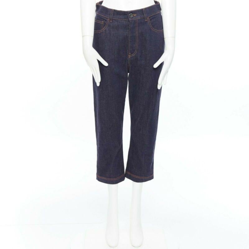 Blue FENDI PF18 indigo blue crisp denim straight jeans 3/4 heart embroidery IT40 S For Sale