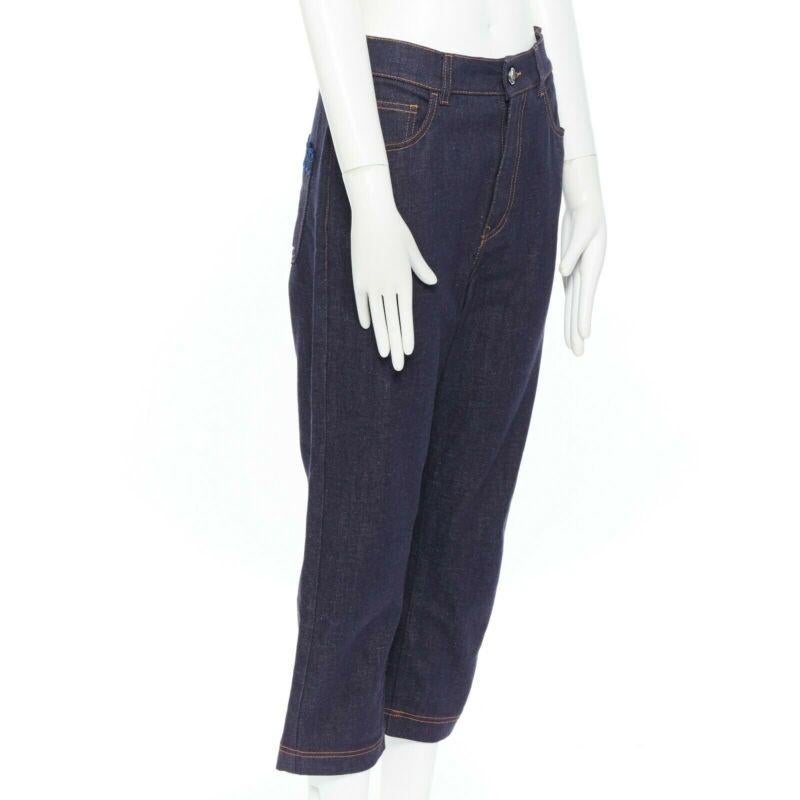 FENDI PF18 indigo blue crisp denim straight jeans 3/4 heart embroidery IT40 S In Good Condition For Sale In Hong Kong, NT