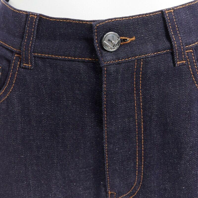 FENDI PF18 indigo blue crisp denim straight jeans 3/4 heart embroidery IT40 S For Sale 3