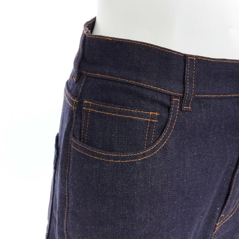 FENDI PF18 indigo blue crisp denim straight jeans 3/4 heart embroidery IT40 S For Sale 4