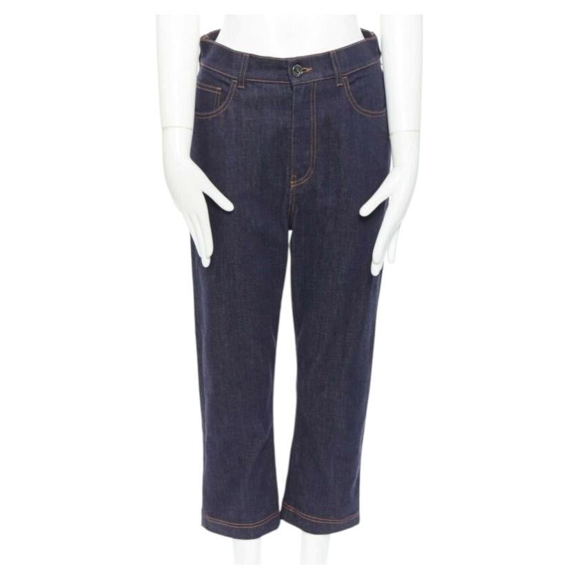 FENDI PF18 vaqueros rectos denim azul índigo crujiente 3/4 bordado corazón IT40 S