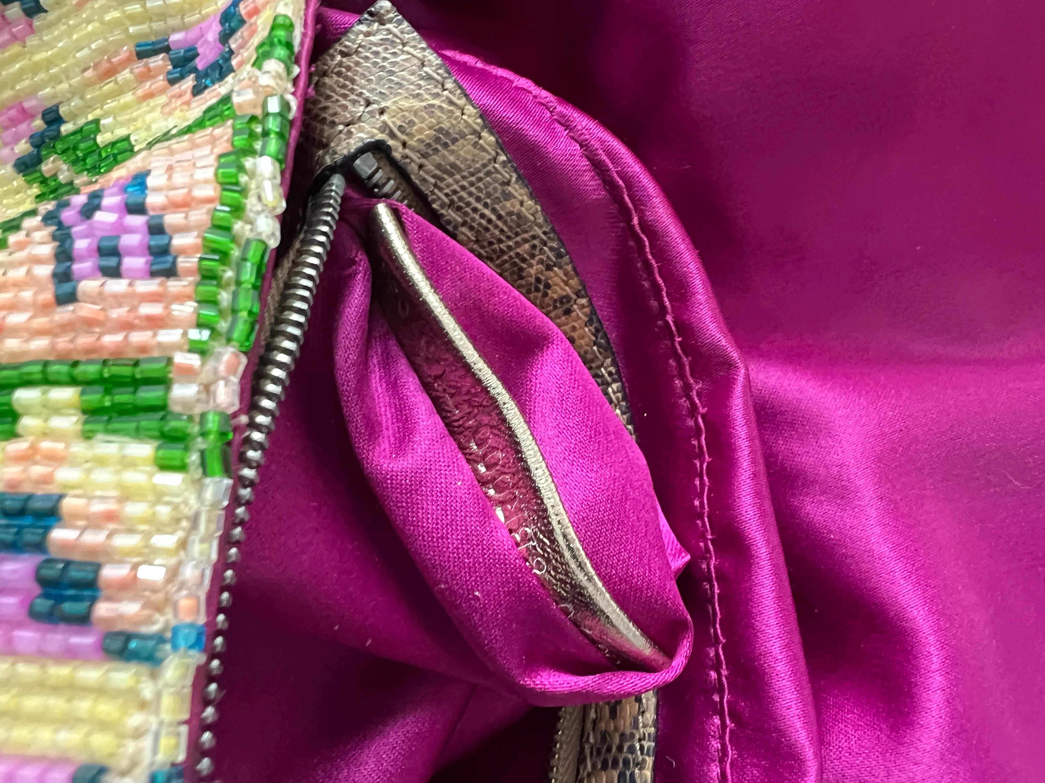 Fendi pink and green beaded baguette For Sale 1