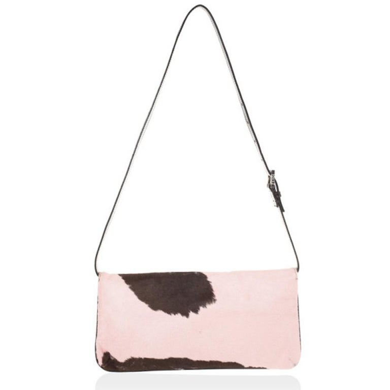 Fendi Pink Animal Pony Hair Cow Print Baguette Bag For Sale at 1stDibs