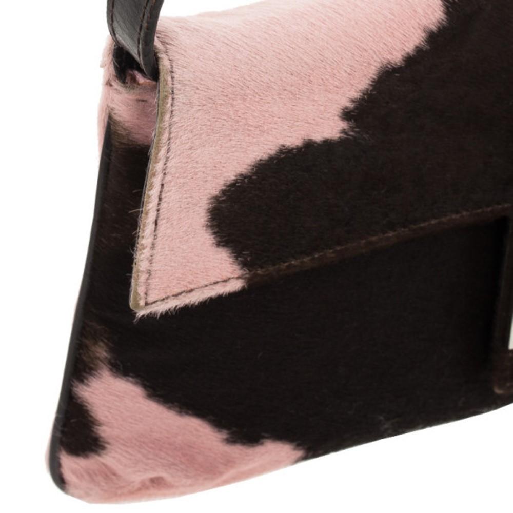Women's Fendi Pink Animal Pony Hair Cow Print Baguette Bag