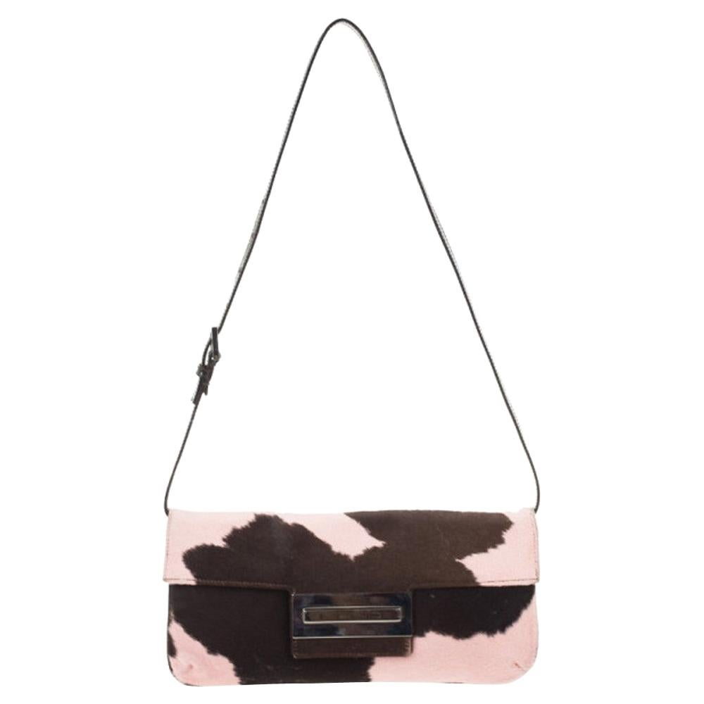 Fendi 2000s Rare Pink and Black Pony Hair Baguette · INTO