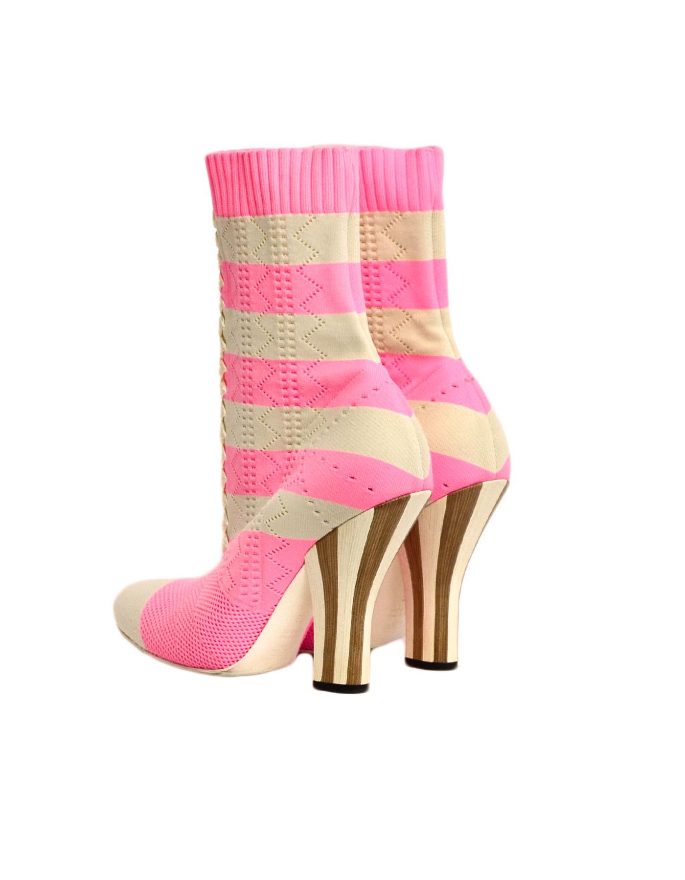 Fendi Pink/Beige Striped Rockoko 100 Knit Sock Boots sz 39 rt $950 For Sale  at 1stDibs