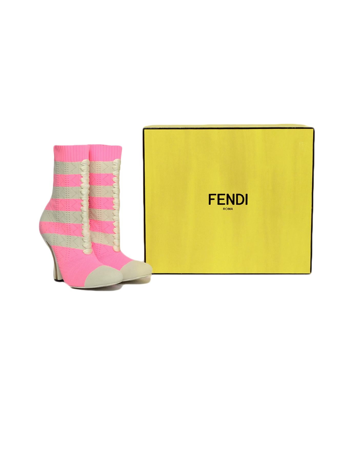 Fendi Pink/Beige Striped Rockoko 100 Knit Sock Boots sz 39 rt $950 