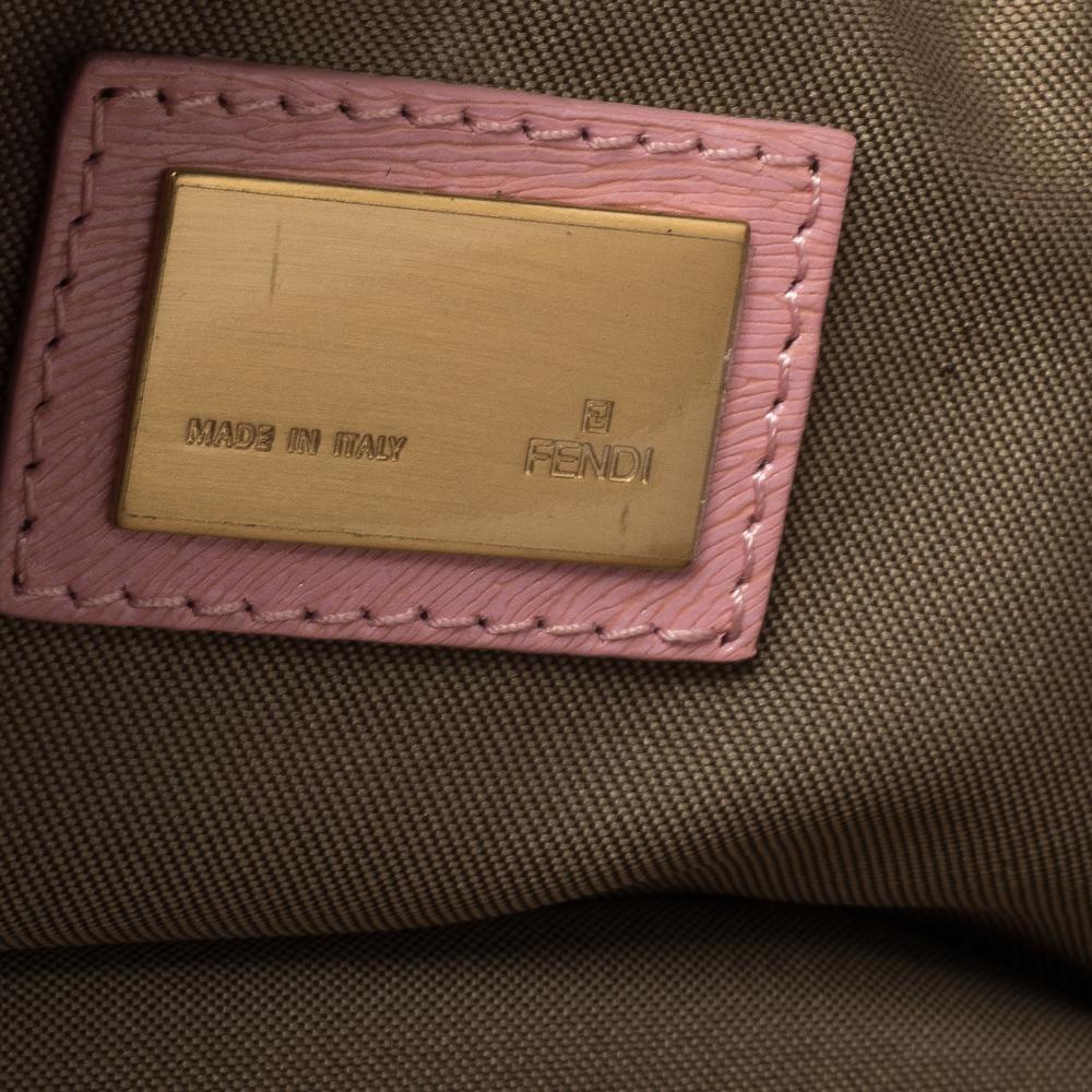 Fendi Pink/Beige Zucca Canvas and Leather Logo Flap Baguette Bag 3