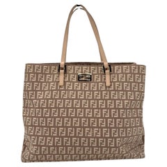 Fendi Pink Beige Zucchino Monogram Canvas Tote Shopping Bag