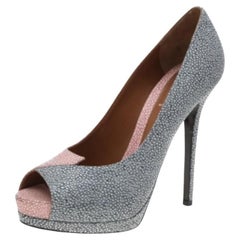 Fendi, pelle rosa/blu testurizzata, con plateau Peep Toe, taglia 40
