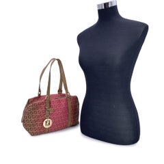 Fendi Pink Brown Monogram Zucchino Canvas Boston Shoulder Bag