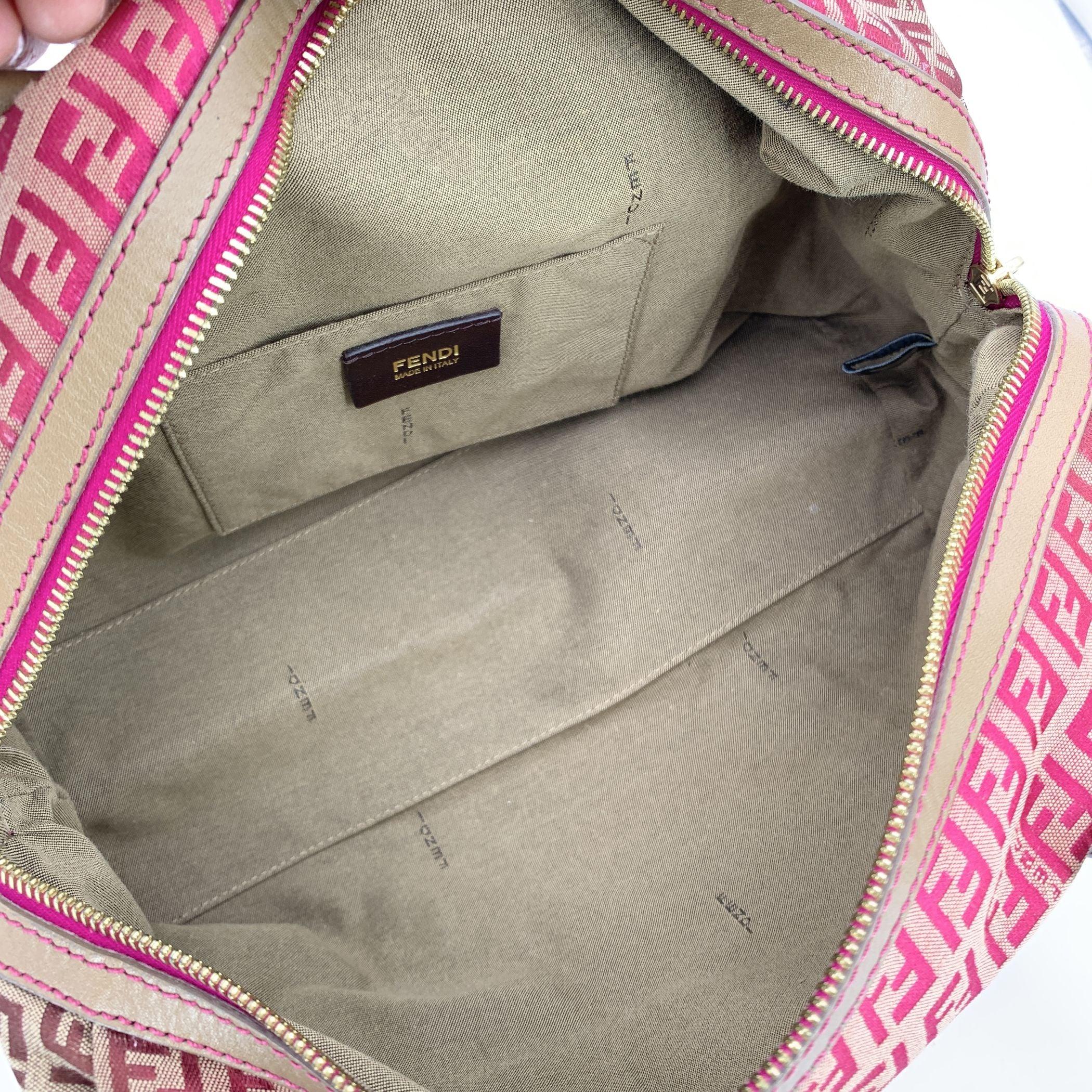 Fendi Pink Brown Monogram Zucchino Canvas Boston Shoulder Bag For Sale 2