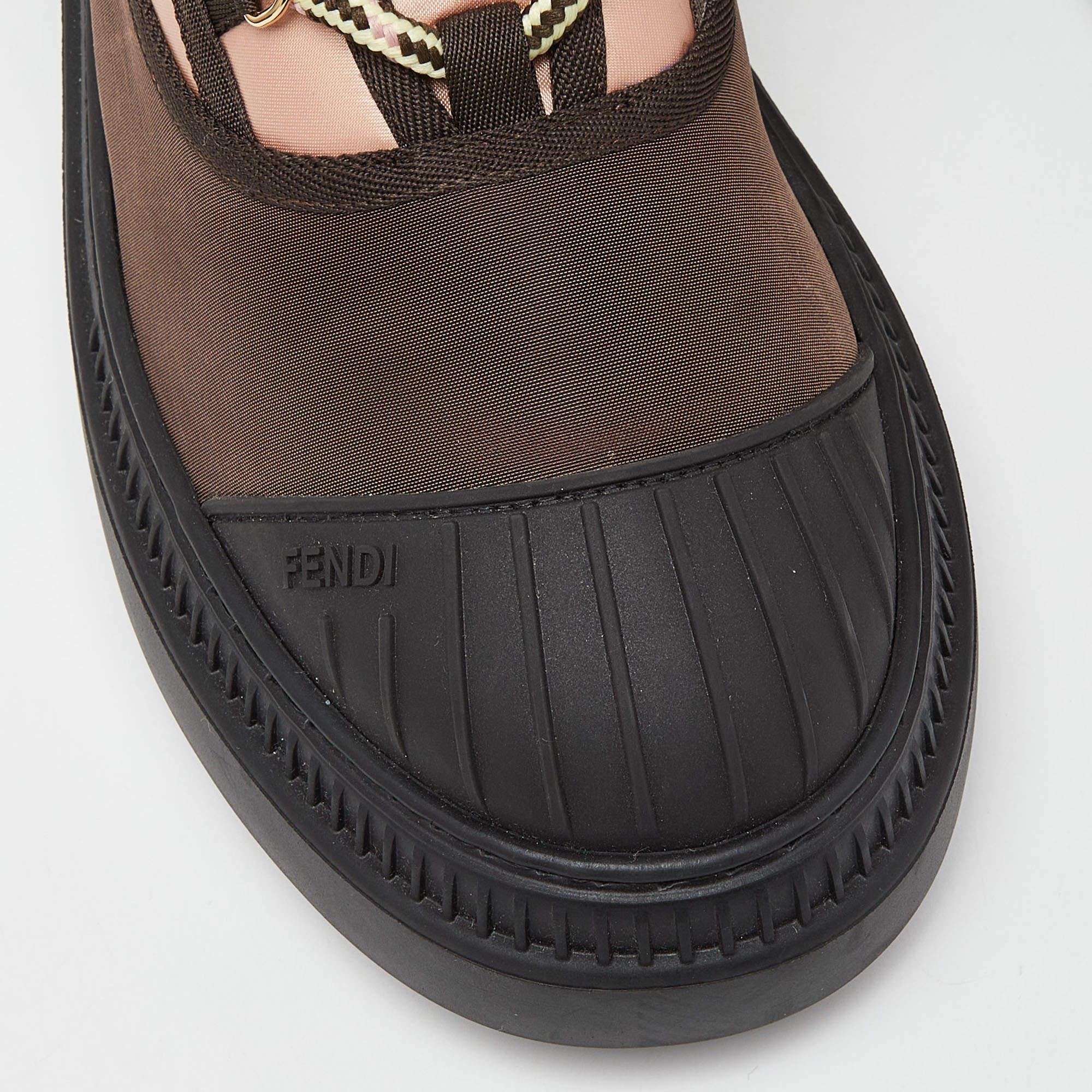Fendi Pink/Brown Satin and Nylon Combat Boots Size 40 2