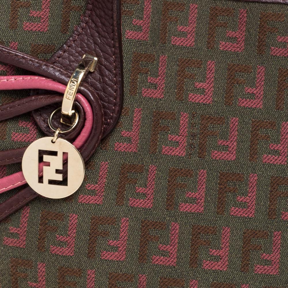 Fendi Pink/Brown Zucchino Canvas and Leather FF Charm Tote 2