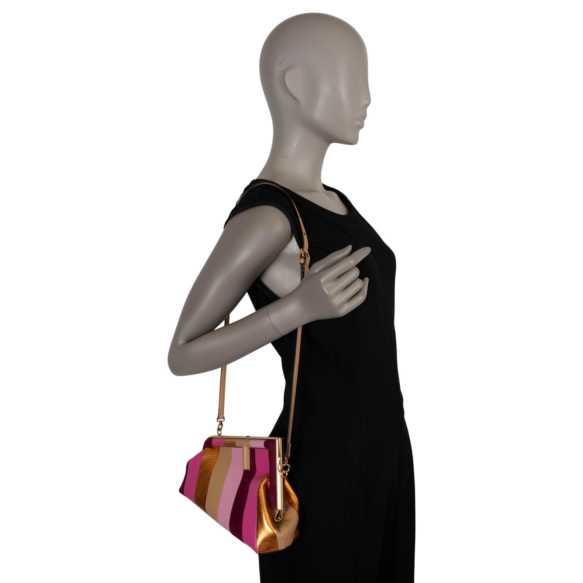 FENDI rose bordeaux beige FRIST SMALL STRIPED Sac à bandoulière en vente 4