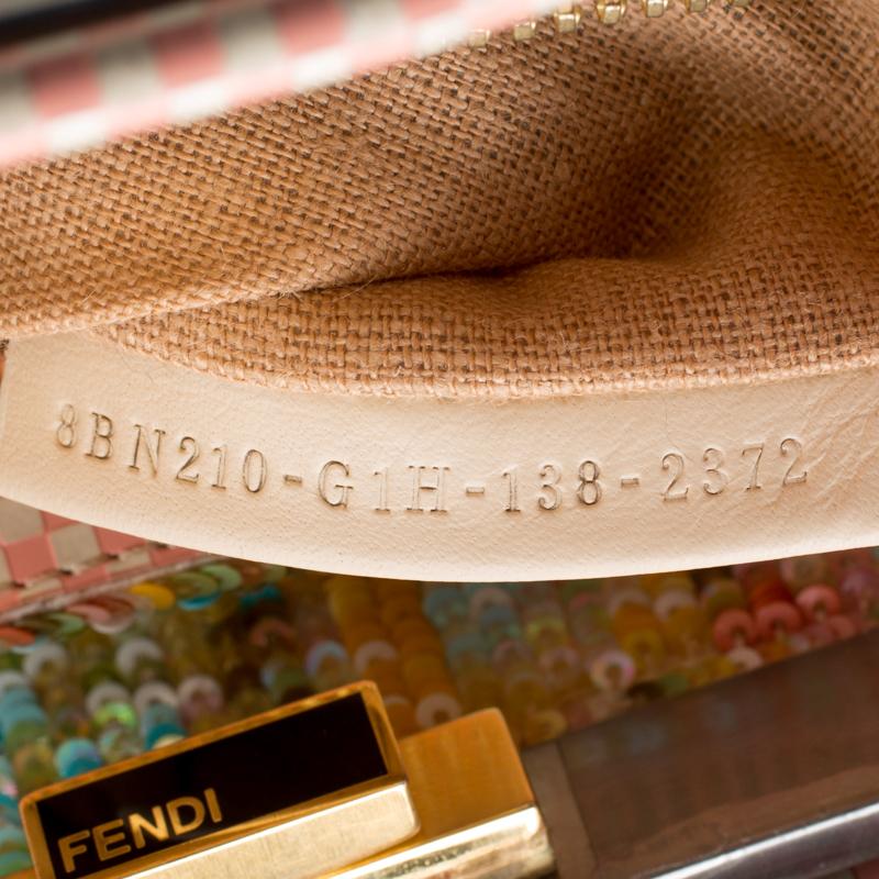 Orange Fendi Pink Color Block Patent with Sequin Lined Large Peekaboo Top Handle Bag