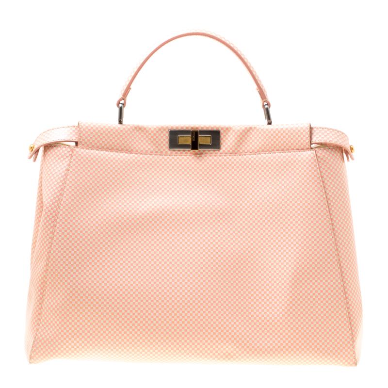 Fendi Pink Color Block Patent with Sequin Lined Large Peekaboo Top Handle Bag