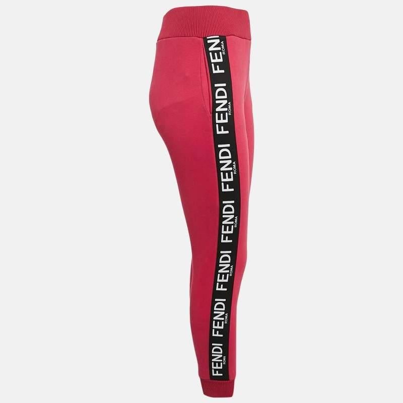 Fendi Pink Cotton Knit Logo Band Detail Track Pants S In Good Condition In Dubai, Al Qouz 2