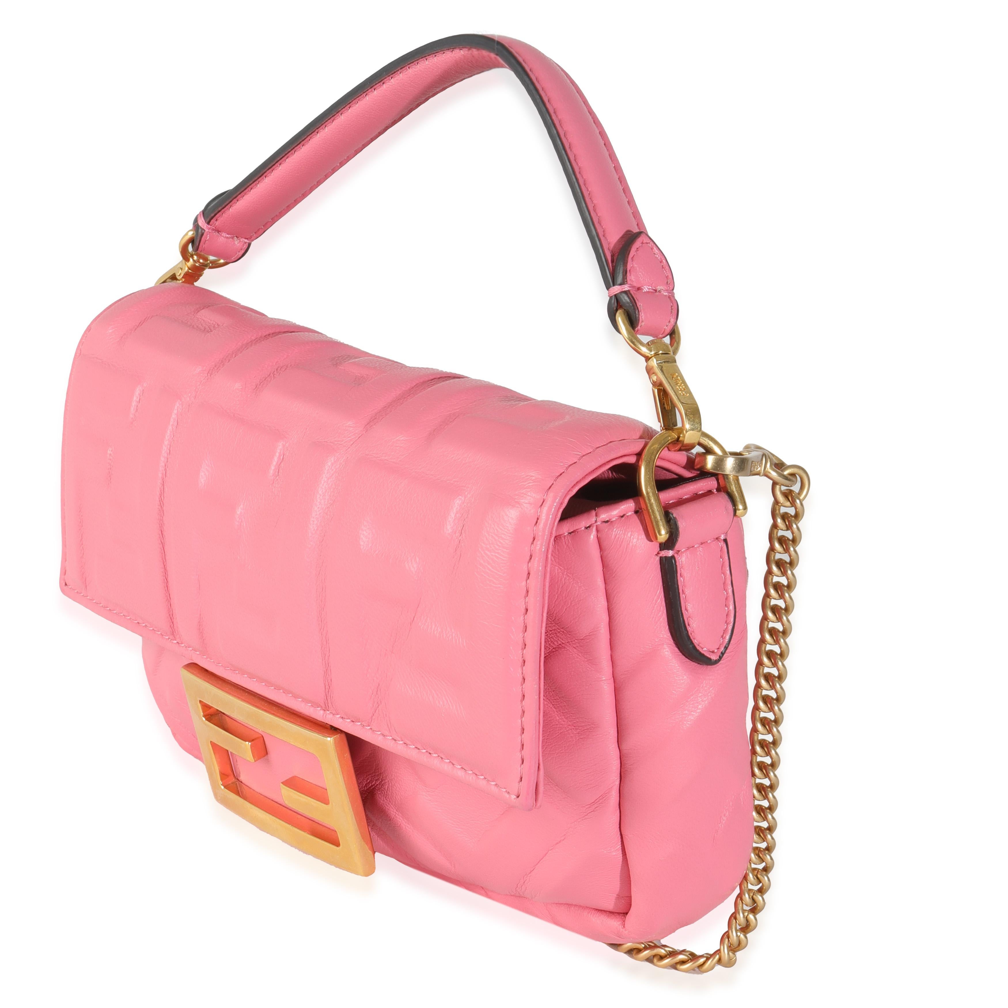 Women's Fendi Pink Dalia FF 1974 Nappa Embossed Mini Baguette Bag For Sale