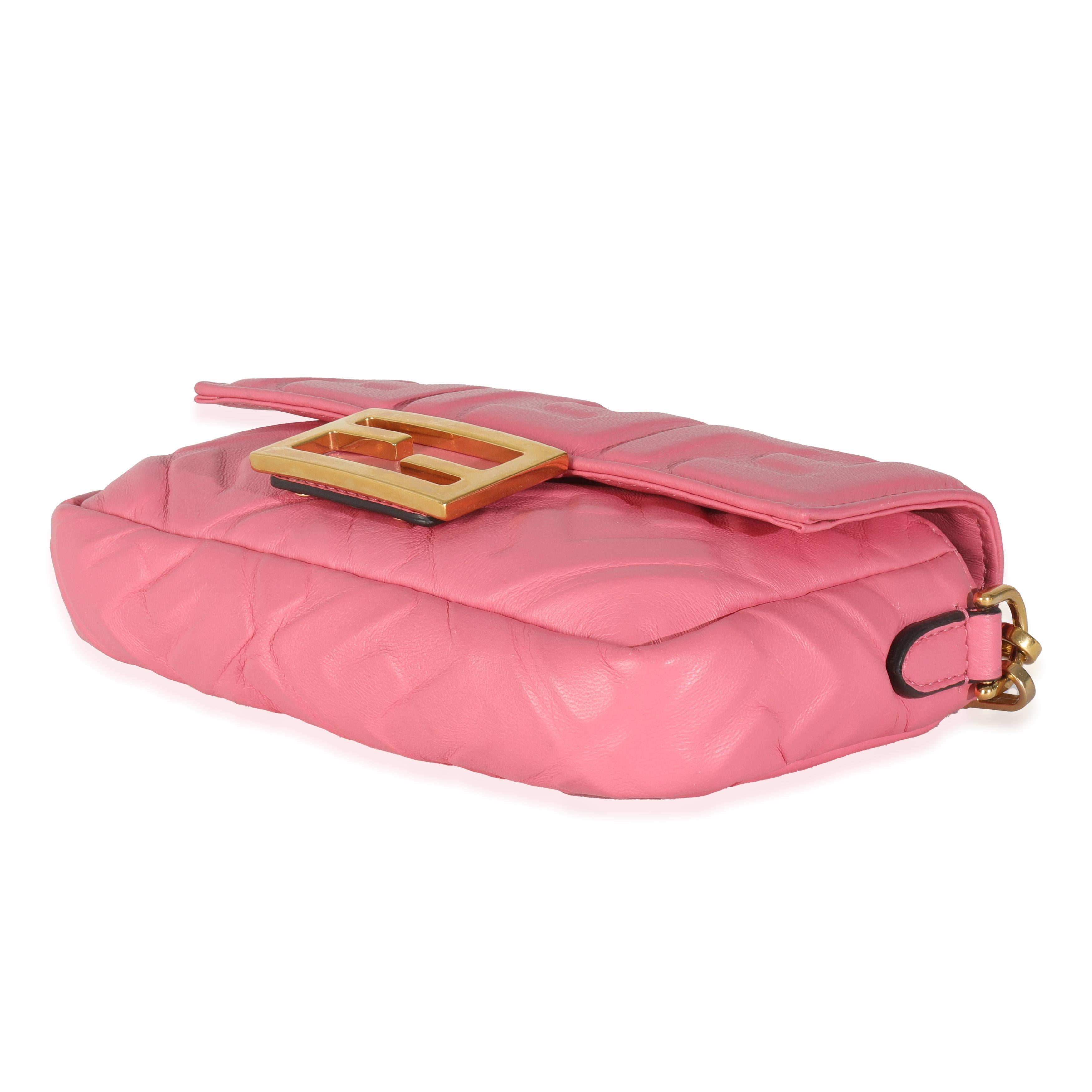 Fendi Pink Dalia FF 1974 Nappa Embossed Mini Baguette Bag For Sale 1