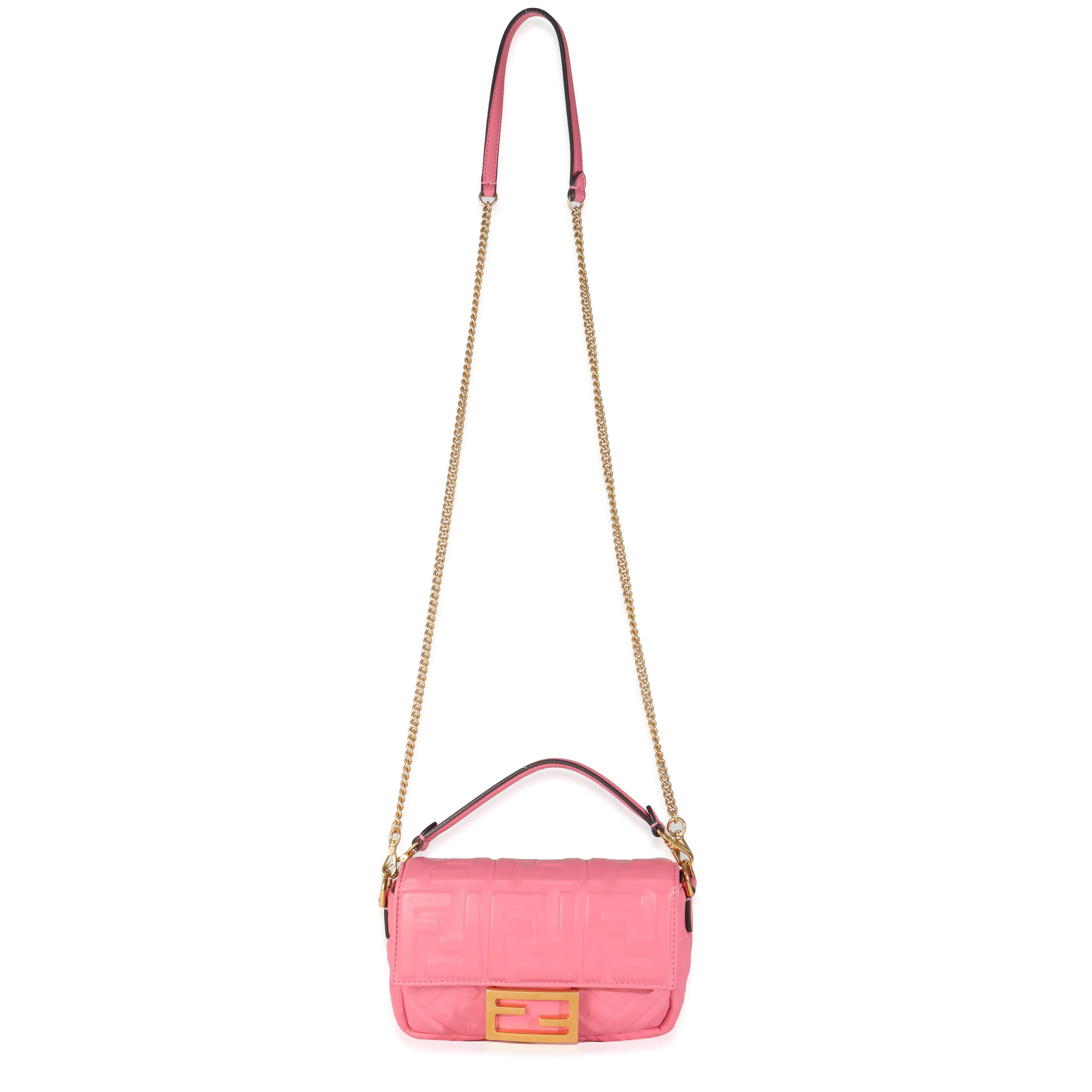 Fendi Pink Dalia FF 1974 Nappa Embossed Mini Baguette Bag For Sale 2