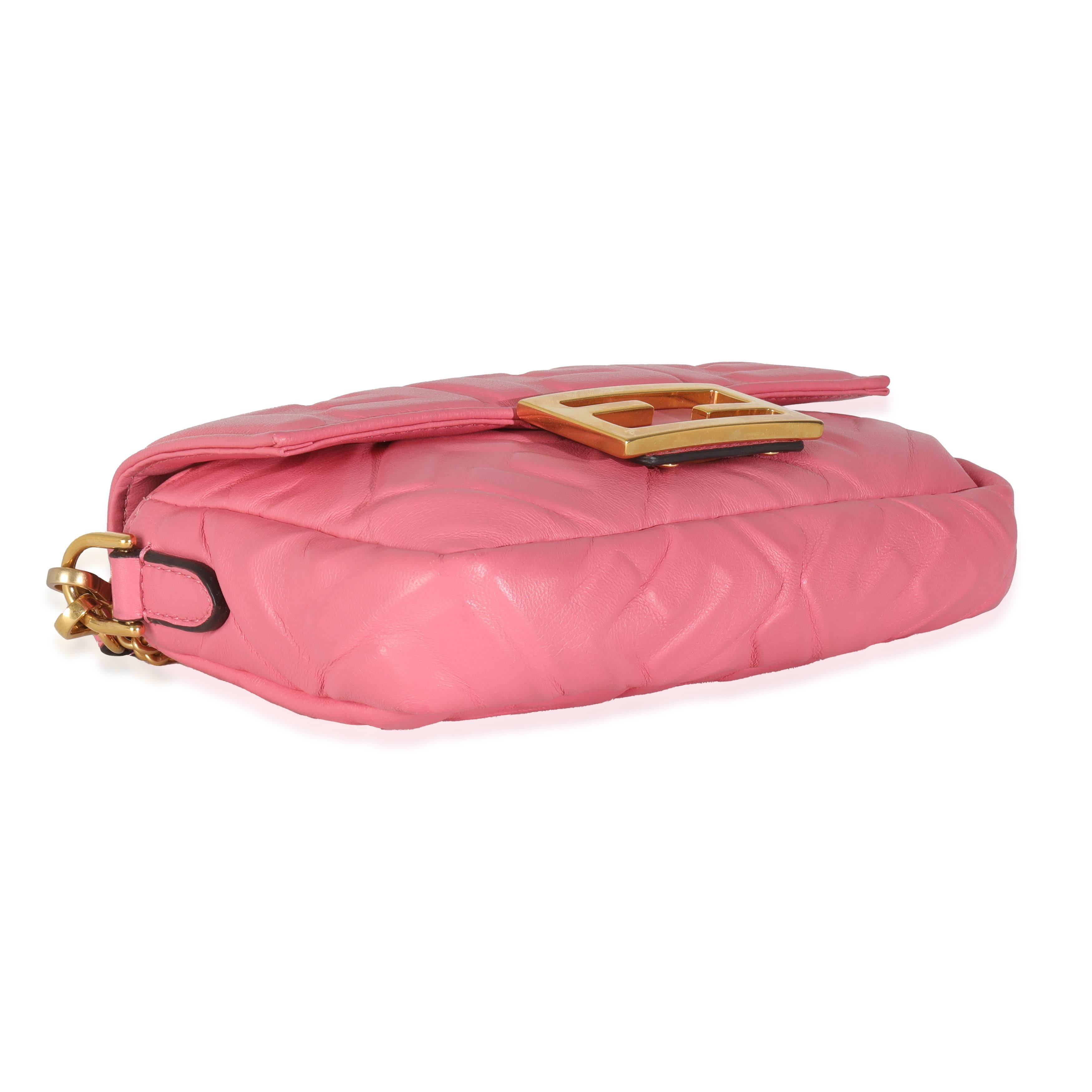 Fendi Pink Dalia FF 1974 Nappa Embossed Mini Baguette Bag For Sale 3