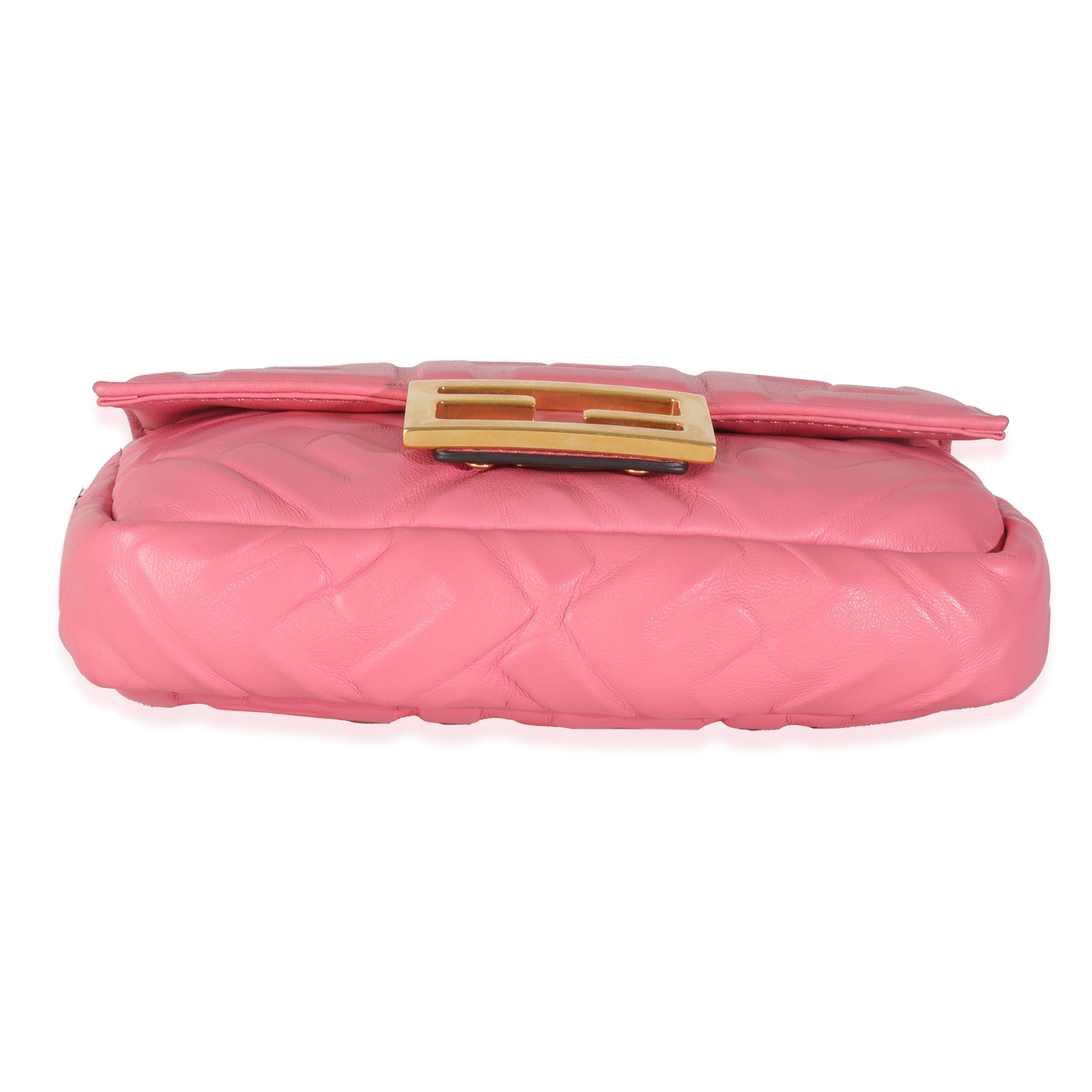 Fendi Pink Dalia FF 1974 Nappa Embossed Mini Baguette Bag For Sale 4