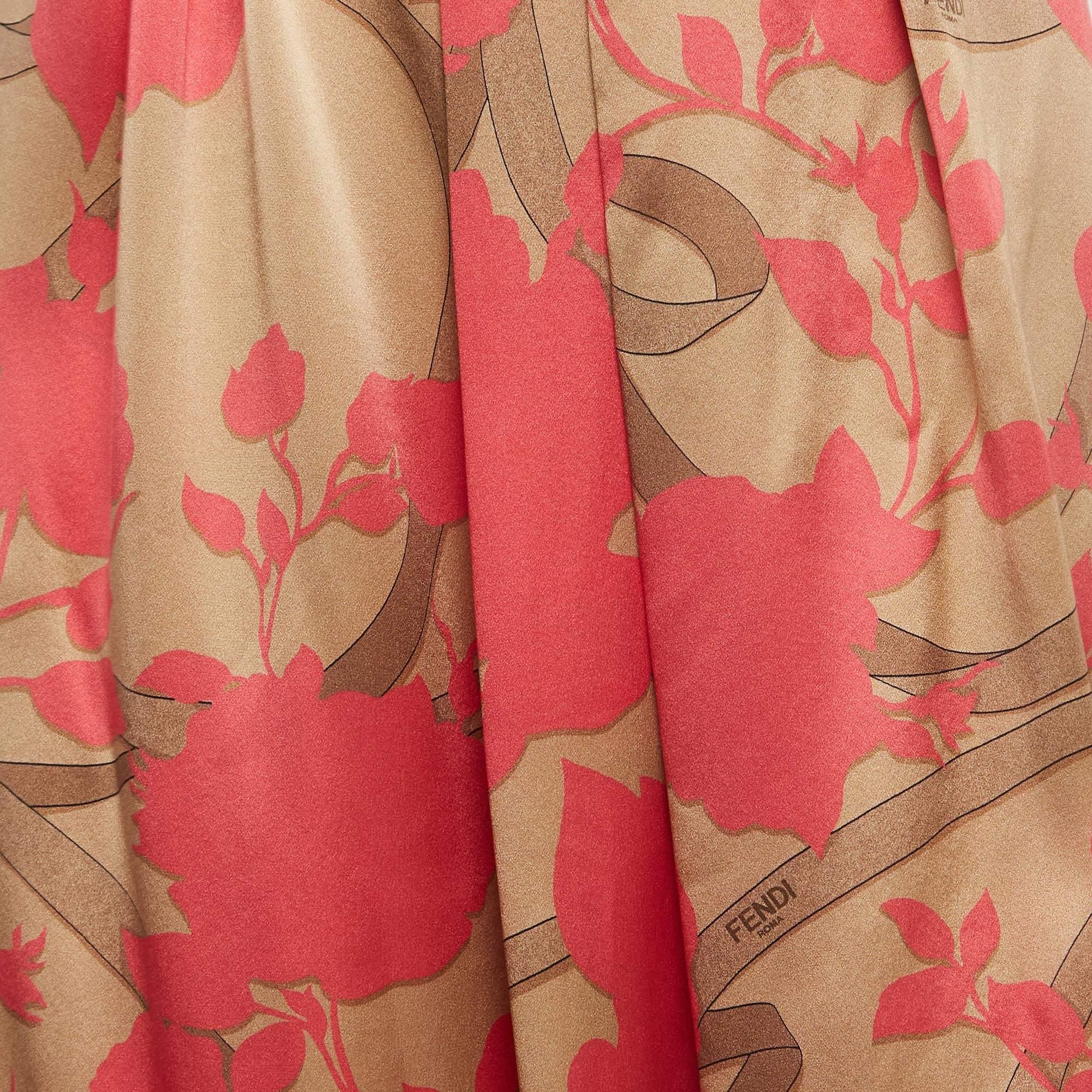 Women's Fendi Pink Floral Print Silk Pleated Asymmetric Midi Skirt XS For Sale