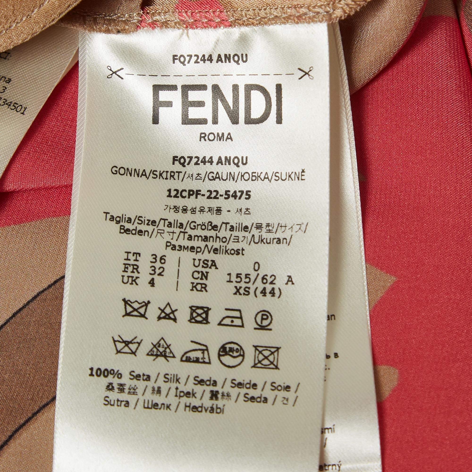 Fendi Pink Floral Print Silk Pleated Asymmetric Midi Skirt XS For Sale 1